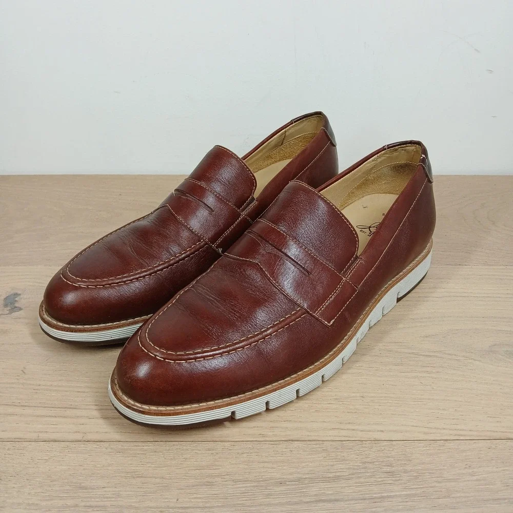 Johnson & Murphy Penny Loafer Men 10 Brown Leather Lightweight Wedge Sole Shoes